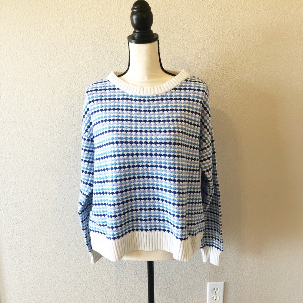 Melrose and Market Sweater Womens Large Blue White Striped Textured Knit